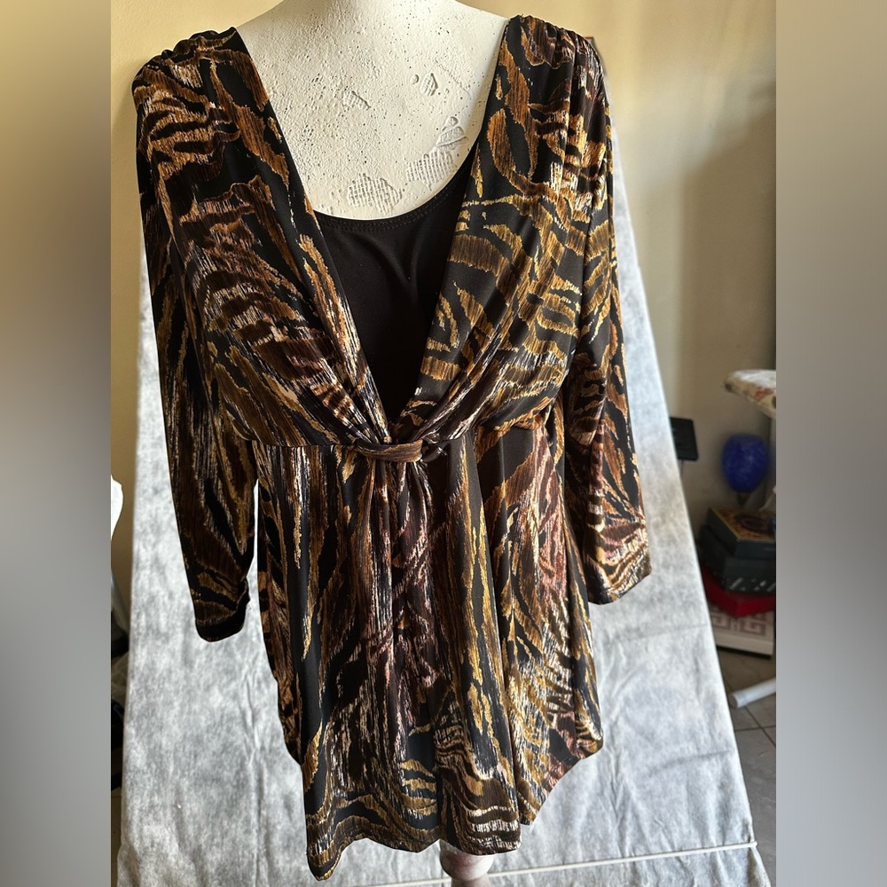 PERSEPTION WOMEN ANIMAL PRINT PULLOVER TOP BLOUSE SZ 3X